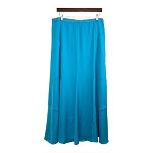 Ann‎ Taylor Petite Maxi Skirt LP Turquoise Satin Lined Flowy Modest Y2K Elegant